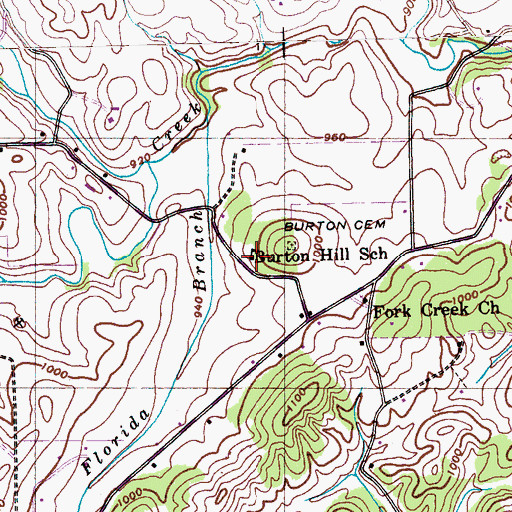 Topographic Map of Burton Hill School, TN