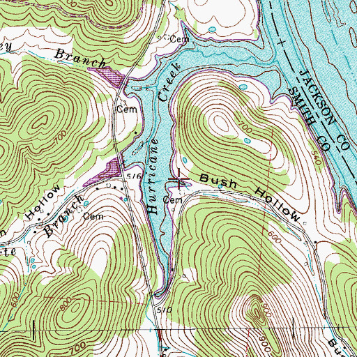 Topographic Map of Bush Hollow, TN