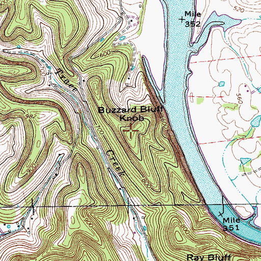 Topographic Map of Buzzard Bluff Knob, TN