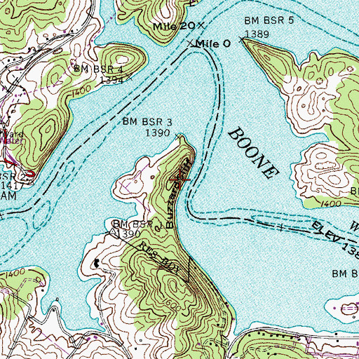 Topographic Map of Buzzard Cliff, TN