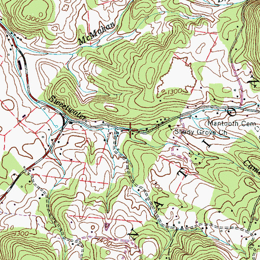 Topographic Map of Cameron Branch, TN