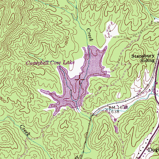 Topographic Map of Campbell Cove Lake, TN