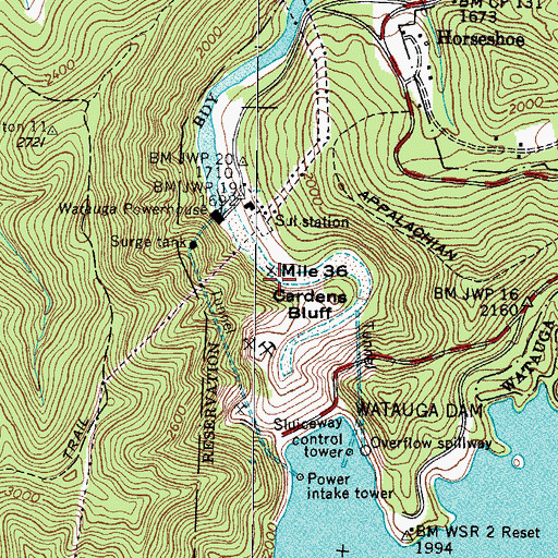 Topographic Map of Cardens Bluff, TN