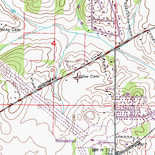Topographic Map of Tiller Cemetery, AL