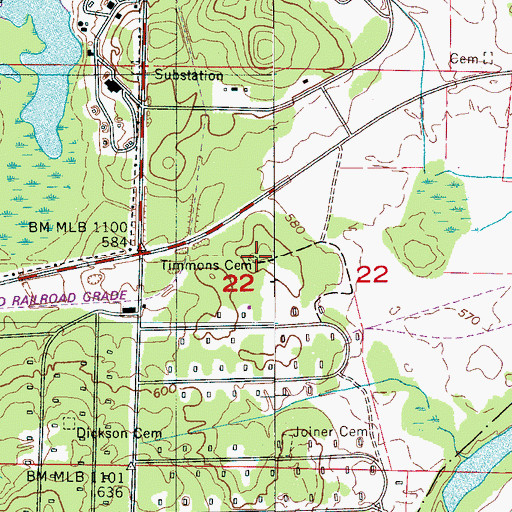 Topographic Map of Timmons Cemetery, AL