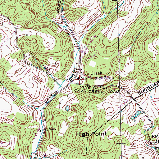 Topographic Map of Cave Creek Community Center, TN