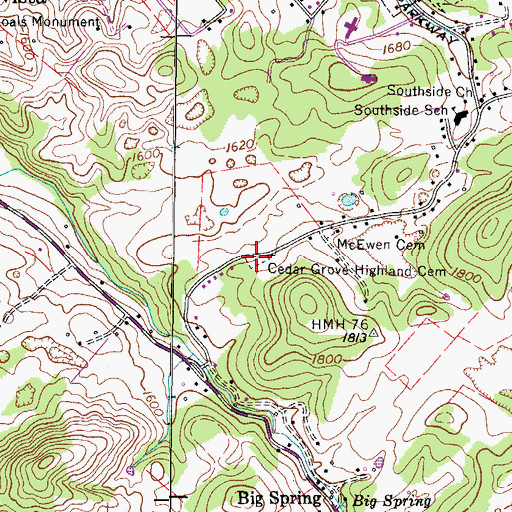 Topographic Map of Cedar Grove Highland Cemetery, TN