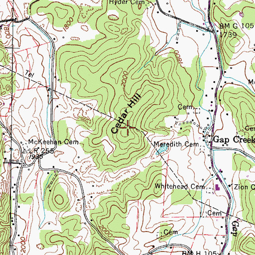 Topographic Map of Cedar Hill, TN