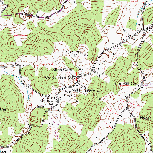 Topographic Map of Centerview Church, TN