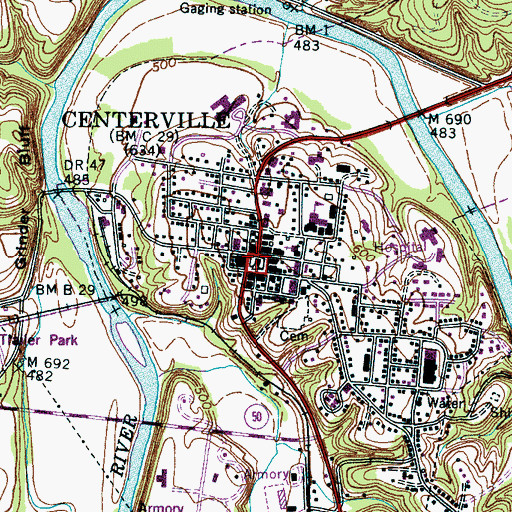 Topographic Map of Centerville, TN