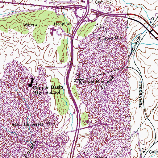 Topographic Map of Central Mine, TN
