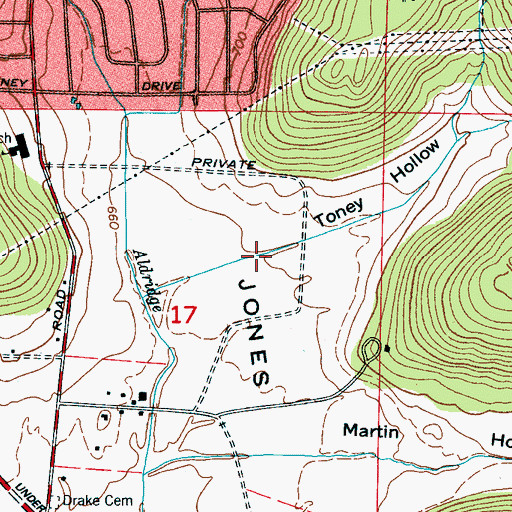 Topographic Map of Toney Hollow, AL