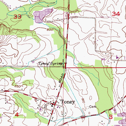 Topographic Map of Toney Spring, AL