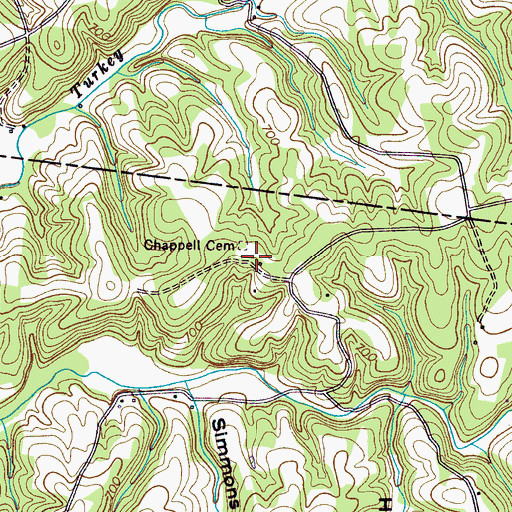 Topographic Map of Chappell Cemetery, TN