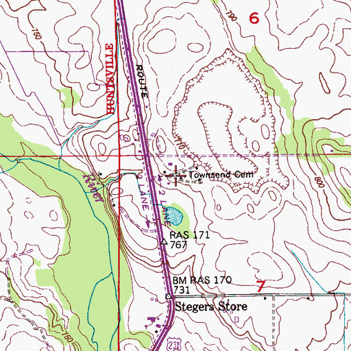 Topographic Map of Townsend Cemetery, AL