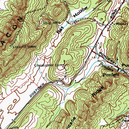 Topographic Map of Christopher Cemetery, TN