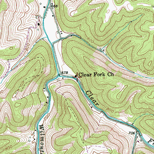 Topographic Map of Clear Fork Church, TN