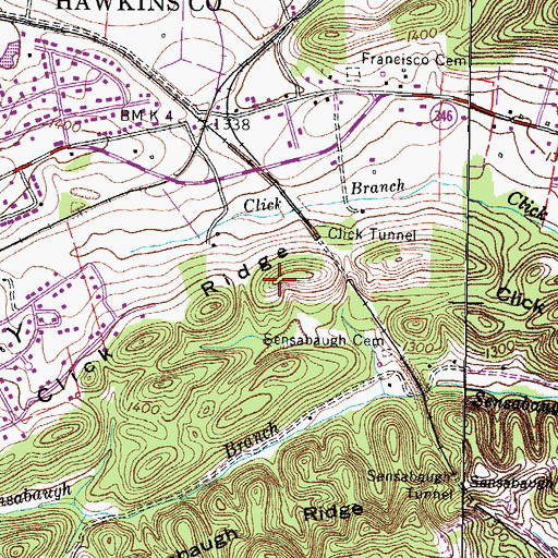 Topographic Map of Click Ridge, TN