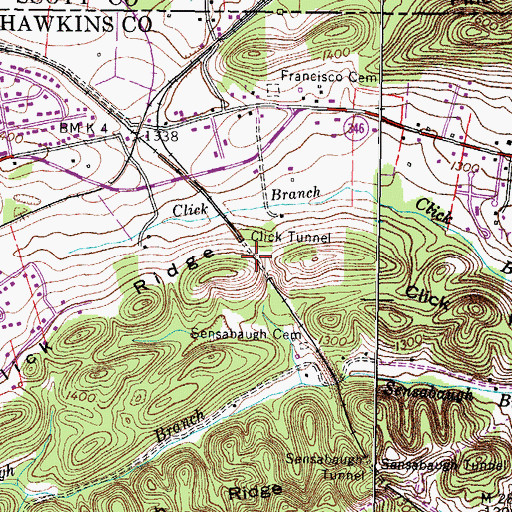 Topographic Map of Click Tunnel, TN