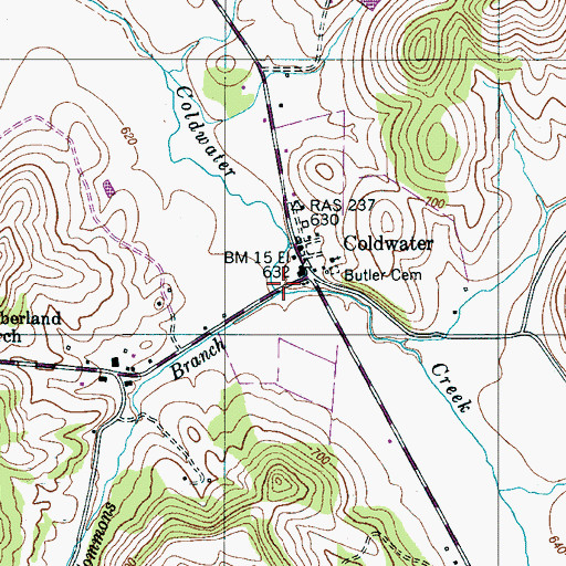 Topographic Map of Commons Branch, TN