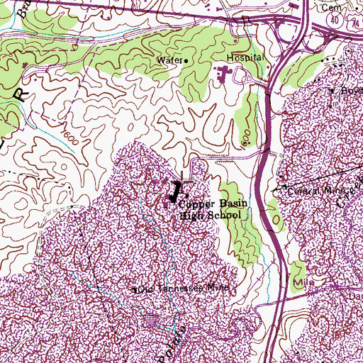 Topographic Map of Copper Basin High School, TN