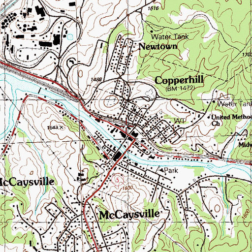Topographic Map of Copperhill, TN