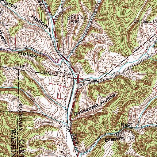 Topographic Map of Cripple Creek, TN