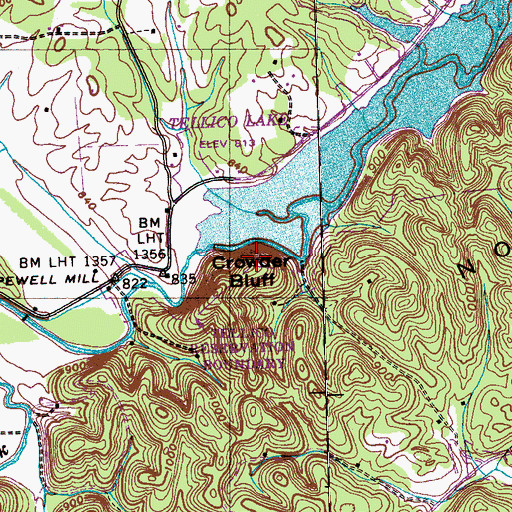Topographic Map of Crowder Bluff, TN