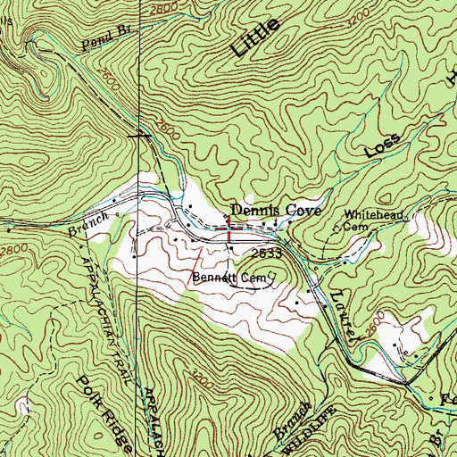 Topographic Map of Dennis Cove, TN
