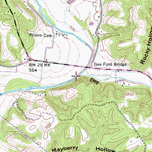 Topographic Map of Dog Creek, TN