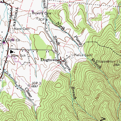 Topographic Map of Dogtown, TN