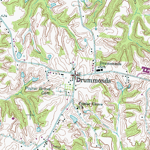 Topographic Map of Drummonds, TN