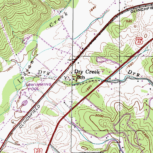 Topographic Map of Dry Creek School, TN