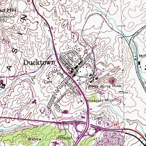 Topographic Map of Ducktown, TN