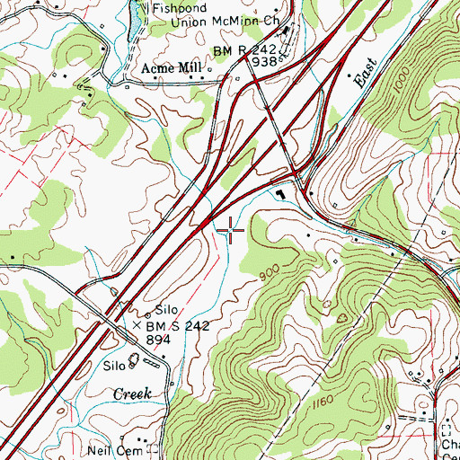 Topographic Map of East Fork North Mouse Creek, TN