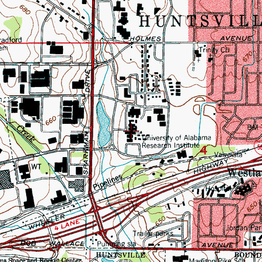 Topographic Map of University of Alabama Research Institute, AL