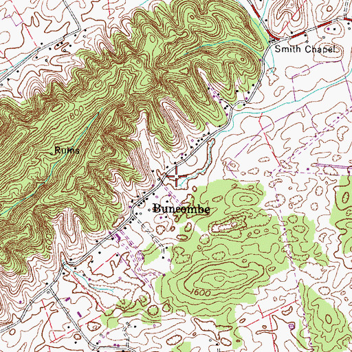 Topographic Map of Evans Creek, TN