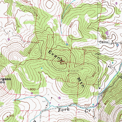 Topographic Map of Evans Mountain, TN