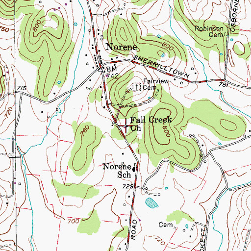 Topographic Map of Fall Creek Church, TN