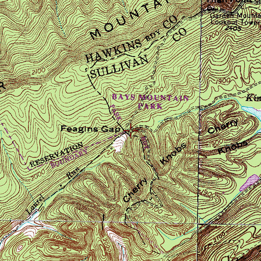 Topographic Map of Feagins Gap, TN