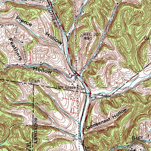 Topographic Map of Feathers Hollow, TN
