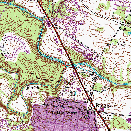 Topographic Map of Fletchers Fork, TN
