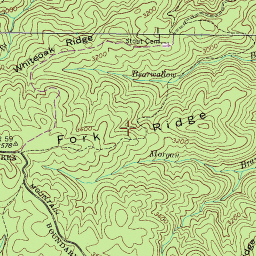 Topographic Map of Fork Ridge, TN