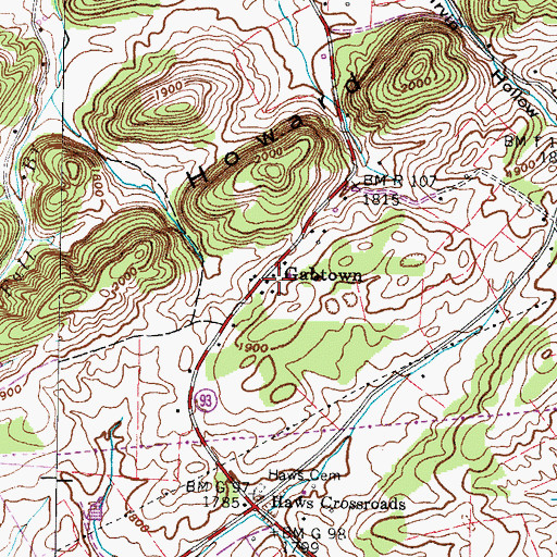 Topographic Map of Gabtown, TN