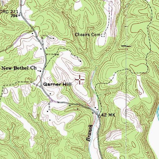 Topographic Map of Garner Hill, TN