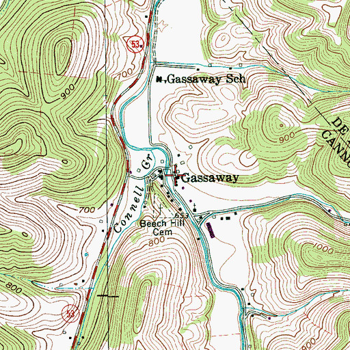 Topographic Map of Gassaway, TN