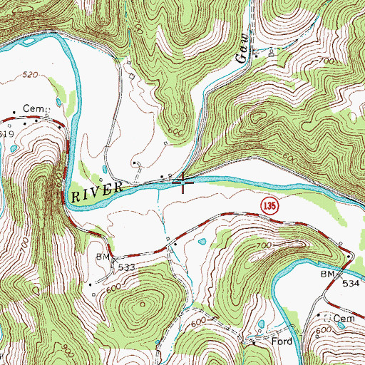 Topographic Map of Gaw Branch, TN