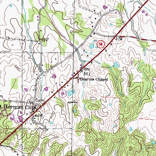Topographic Map of Gearins Chapel, TN