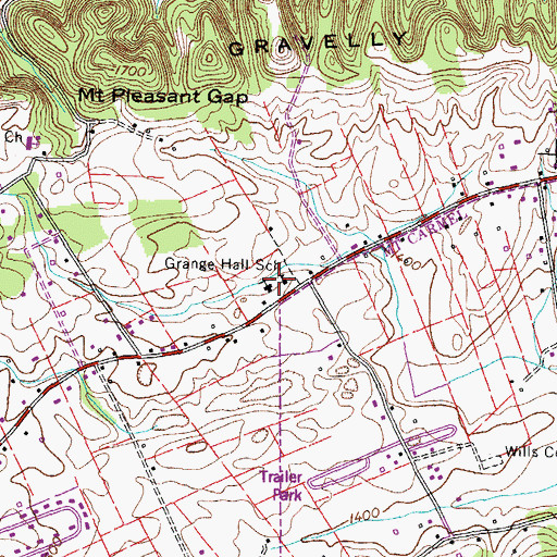 Topographic Map of Grange Hall School, TN