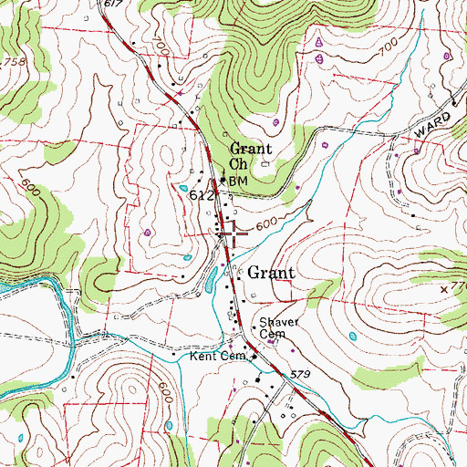 Topographic Map of Grant, TN